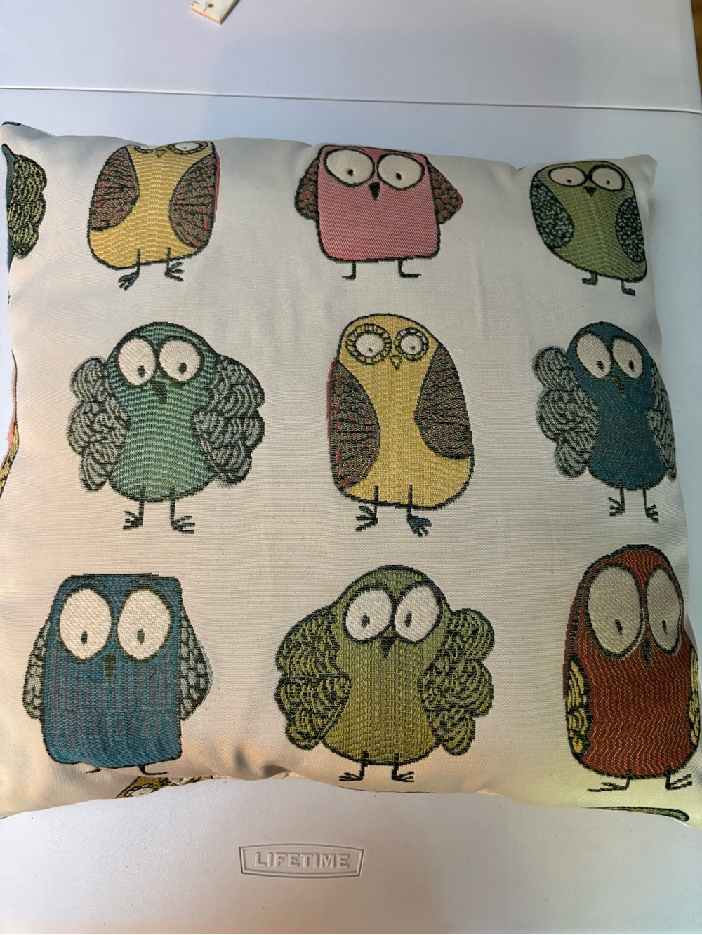 Whimsical Multi-Color Owl Stitched Decorative Throw Pillow